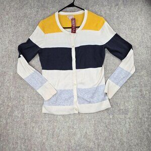 Merona Womens Cardigan Sweater Striped Yellow/Gray/Black/White M